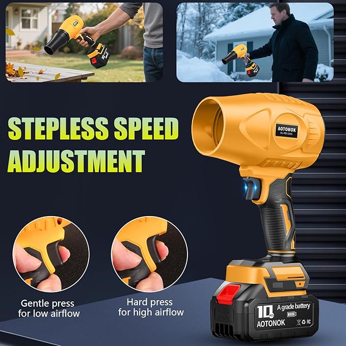 Cordless Leaf Blower, Powerful Handheld Electric Blower with 2×2.0Ah Batteries & Charger, 600,000 RPM, Extended Nozzle, Lightweight Leaf Blowers for Patio, Leaves, Lawn, Yard, Dust, Snow, Car Cleaning