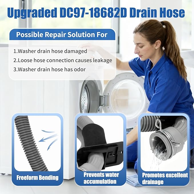 DC97-18682D Washer Drain Hose Assembly for samsung, Compatible with DC97-18682B DC97-18682C DC97-18682E