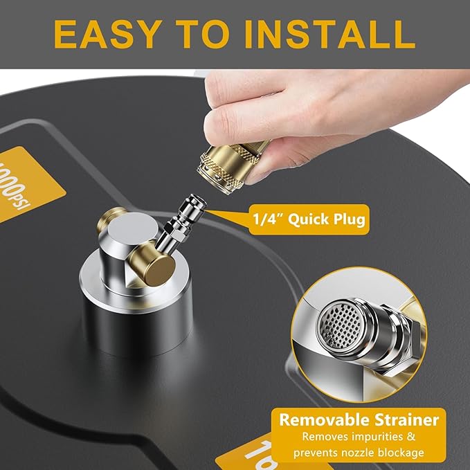 EVEAGE 16.5" Black Pressure Washer Surface Cleaner, Stainless Steel Power Washer Surface Cleaner w/Extension Wand, Wheels 4 and Replacement Nozzle -Powerful Pressure Washer Attachment(16.5 Black)