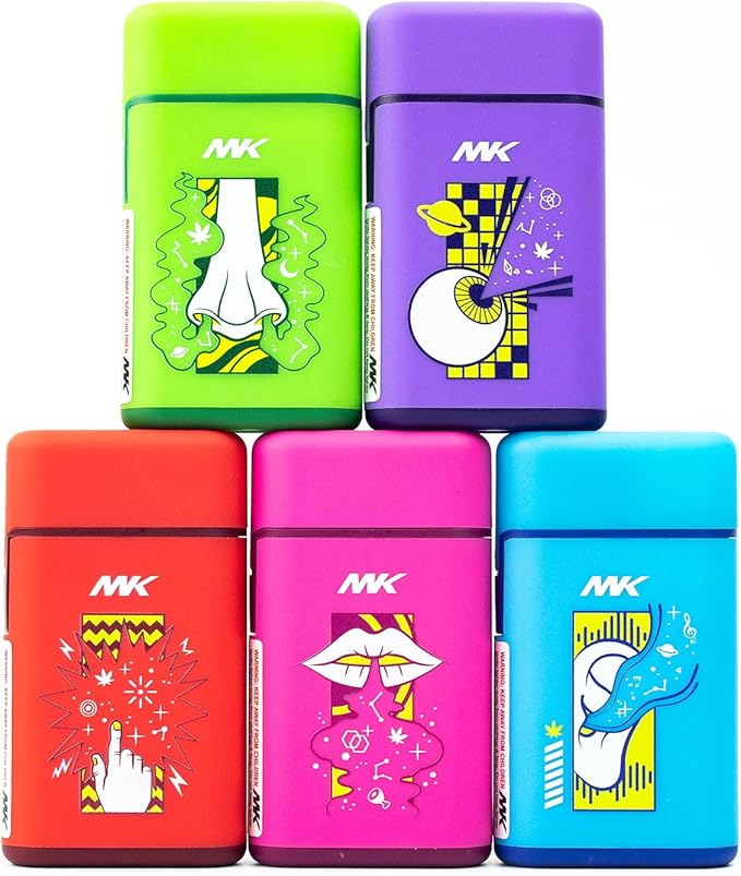 MK Lighter 5-Pack Torch Flame Pocket Lighters, Refillable and Multipurpose, Ideal for Candles, BBQ, Camping, and Everyday Use (Senses-5PC)