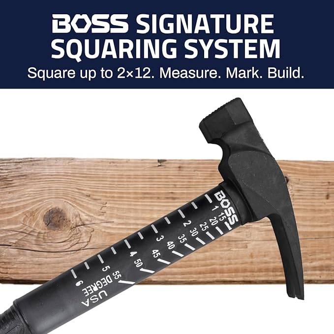 Boss Hammer 18 oz. Premium 4340 American Steel Rip Claw Hammer - Shock-Absorbing Poly-Fiberglass Handle, No-Slip Grip, Cerakote Finish, Milled Face - Made in USA - BH18STPFM
