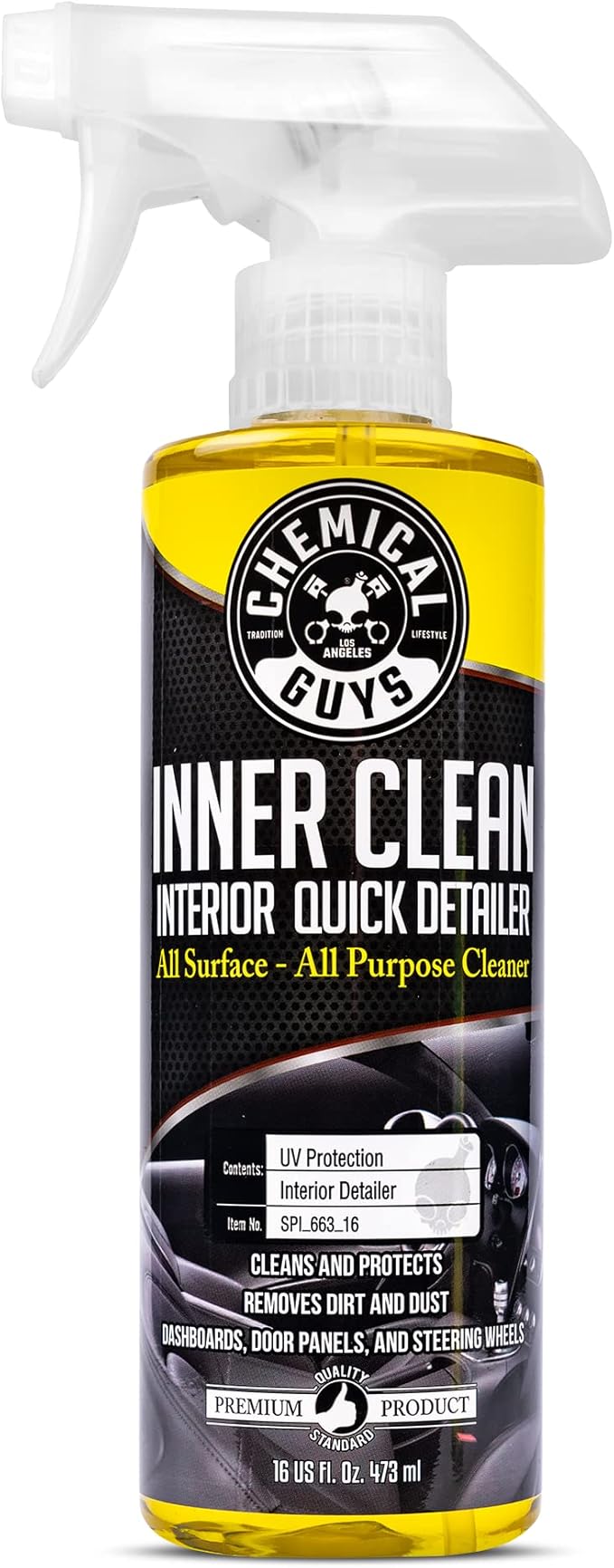 Chemical Guys InnerClean Interior Detailer with Pineapple Scent, Cleaner and Protectant for Dashboards, Doors, Seats and Surfaces, Non Greasy Interior Car Cleaner for Trucks, SUVs, RVs & Home, 16 oz