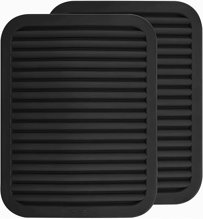 Silicone Trivets Set 2 for Hot Pots and Pans, Heat Resistant Mats Hot Pads for Kitchen Counter, Multi-Purpose & Versatile Trivets Mats, Silicone Pot Holder 9"X12" Black