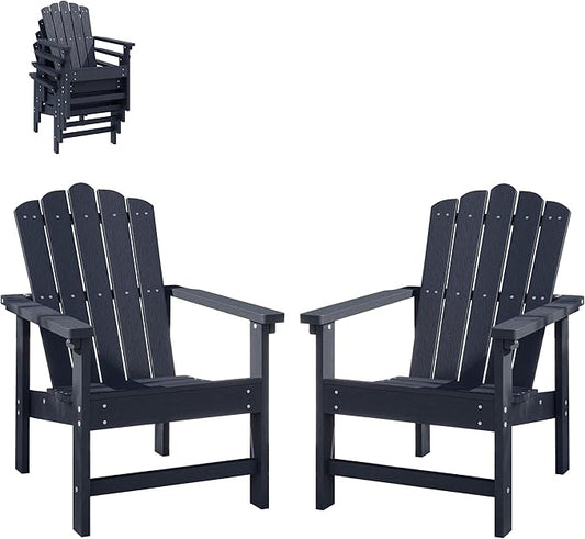 Stackable HDPE Adirondack Chairs Set of 2 – Durable, Weather-Resistant Outdoor Patio Seating, Low Maintenance Poly Lumber Chairs for Porch, Deck, Garden, Fire Pit (Blue)