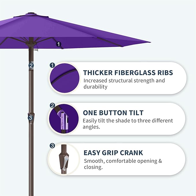 PatioKingdom 11FT Patio Umbrella,Outdoor Umbrella with Push Button Tilt and Crank,Market Table Umbrella with 8 Sturdy Fiberglass Ribs UV Protection(Dark Purple, 11FT)