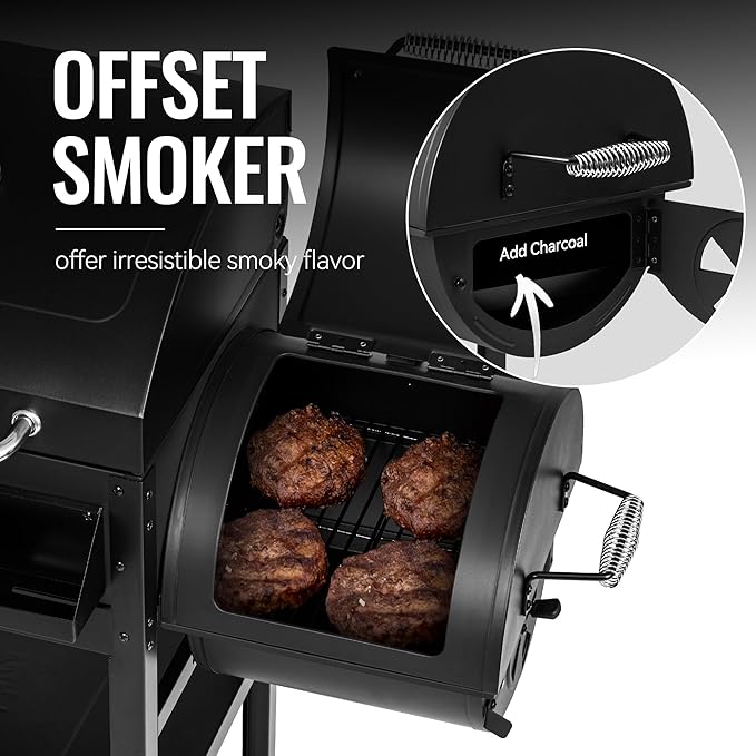 2-Burner Gas and Charcoal Combo Grill with Offset Smoker & Side Burner, 34,000 BTU Dual Fuel Grill, 1020 Sq. In. Cooking Area, Ideal for Outdoor Cooking, Black, ZH3005Y-SC