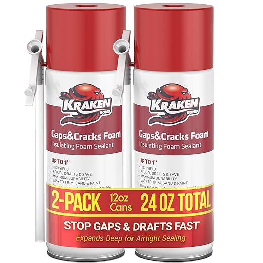 Kraken Bond Gaps & Cracks Expanding Foam Sealant - (2x12oz) High Expansion Polyurethane Spray Foam for Window & Door, Straw Use Waterproof High Yield Gap Filler - 2 Pack