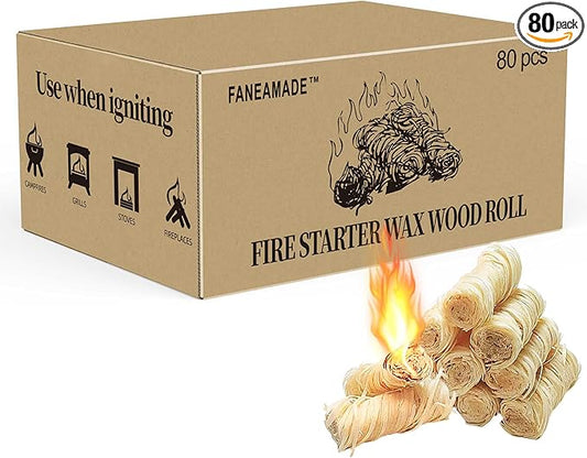 80 PCS Fire Starter, Fire Starters for Campfires, Chimney, Fire Pit, BBQ, Wood Fireplace, Pizza Oven, Smoker, Pellet Stove, Charcoal Starter, Fire Starters for Grill