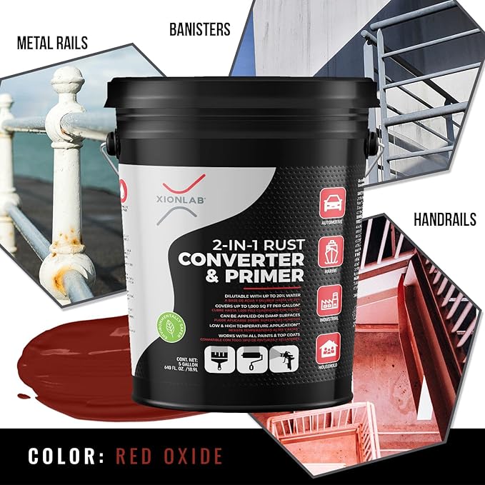 Xion Lab 2-in-1 Rust Converter & Metal Primer - Concentrate Covers Up to 4X More - Industrial Grade Water Based - UV Resistant Rust Reformer & Inhibitor - No Top Coat Needed - Works On Damp Surfaces