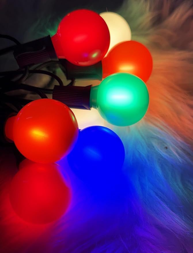 25Ft LED Christmas Outdoor String Lights, G40 Globe Edison Lights with 27 0.6W Baked Multicolor Bulbs, Vintage Ceramic Lights for Holiday Party Backyard Wedding Garden Patio Porch Decor, Green Wire