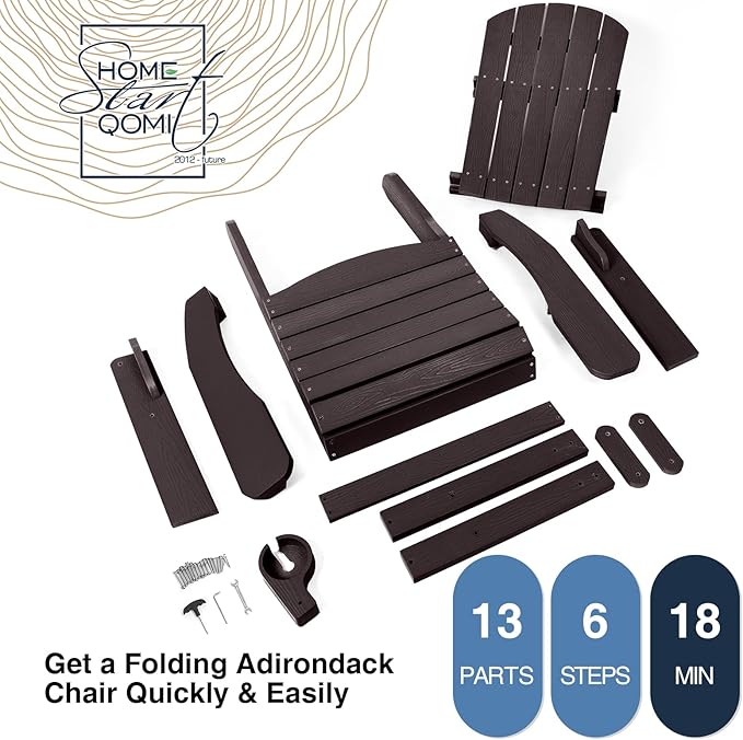 Folding Adirondack Chair, All Weather Resistant Plastic Chair with Cup Holder, Fold or Unfold Easily in 1 Second, Outdoor Chairs for Patio, Garden, Backyard Deck, Lawn Fire Pit(Brown)