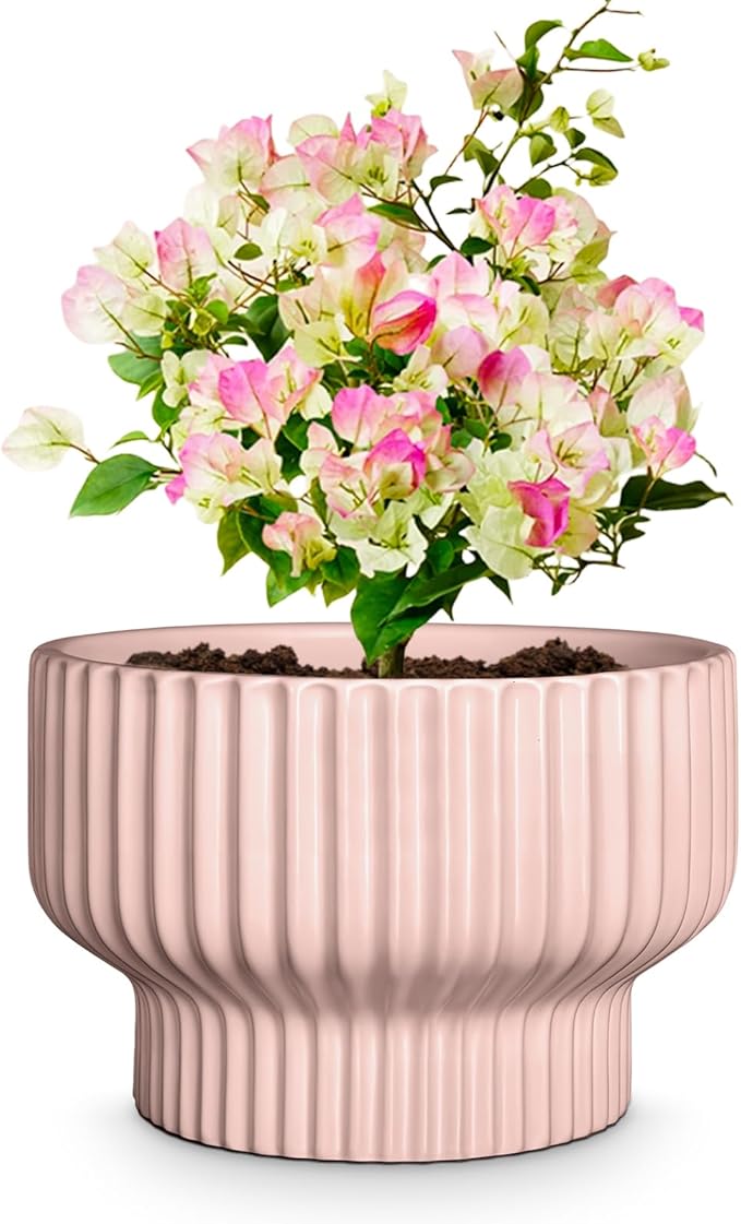 OXART Ceramic Pots for Plants, 7.7 Inch Round Plant Pot with Drainage Hole, Modern Outdoor Flower Pots Home Garden Decorative Planters for House Plants Indoor Planters (Pink)