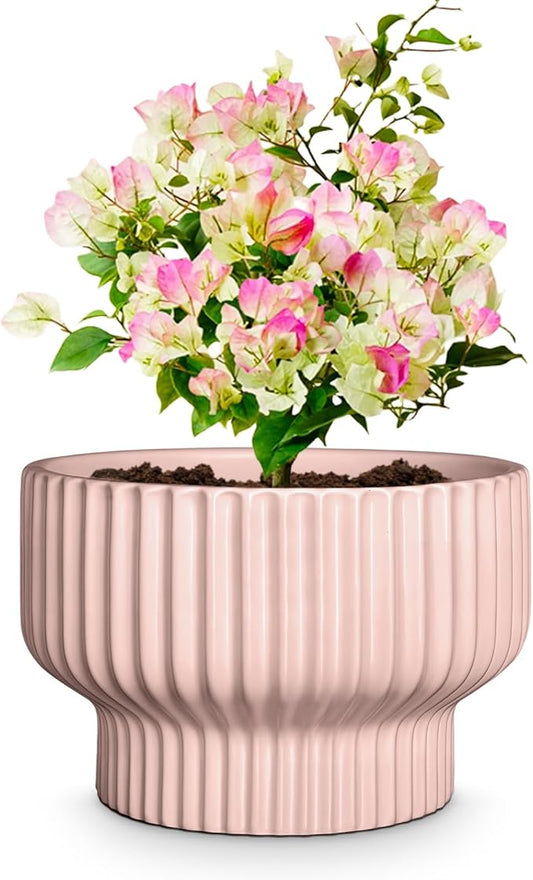 OXART Ceramic Pots for Plants, 7.7 Inch Round Plant Pot with Drainage Hole, Modern Outdoor Flower Pots Home Garden Decorative Planters for House Plants Indoor Planters (Pink)