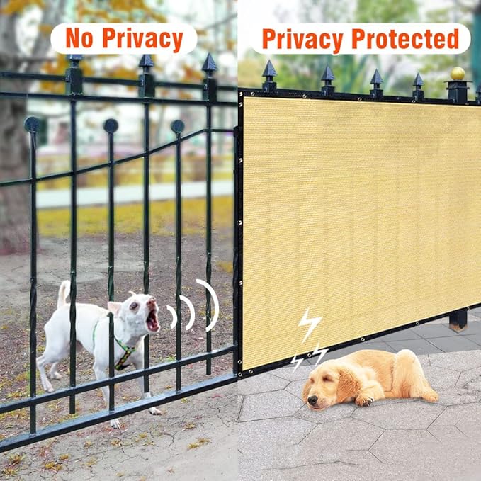 iCover 5x25ft Privacy Screen Fence, Outdoor Fencing Panels, Garden Windscreen Mesh Shade Sail Net Barrier, Include Reinforced Bindings and Brass Grommets Cable Zip Ties, Sand