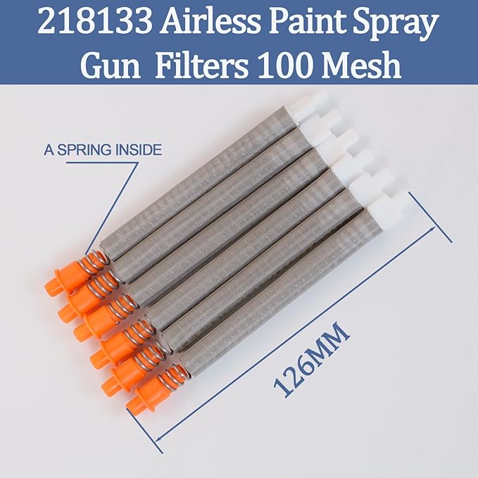 6-Pack 218133 100-Mesh Orange Airless Paint Spray Gun Filters, Compatible with Graco SG2 and SG3 Spray Guns