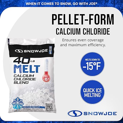 Snow Joe Snow & Ice Melter, Calcium Chloride Blend Pellets, Non-Staining Melt, 40 Lb Bag - Ice Remover for Driveway, Concrete, Sidewalk, and Outdoor Spaces