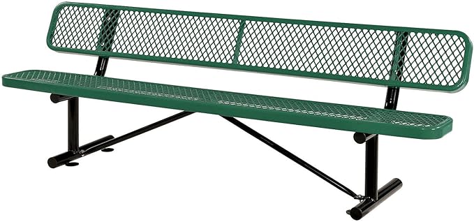 Global Industrial 8'L Heavy Duty Expanded Metal Mesh Bench with Backrest with Steel Frame, Portable Outdoor Bench, 1000 lbs Capacity, Green, 96" L x 24" W x 33" H