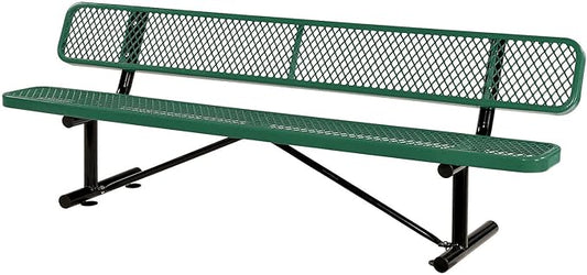 Global Industrial 8'L Heavy Duty Expanded Metal Mesh Bench with Backrest with Steel Frame, Portable Outdoor Bench, 1000 lbs Capacity, Green, 96" L x 24" W x 33" H