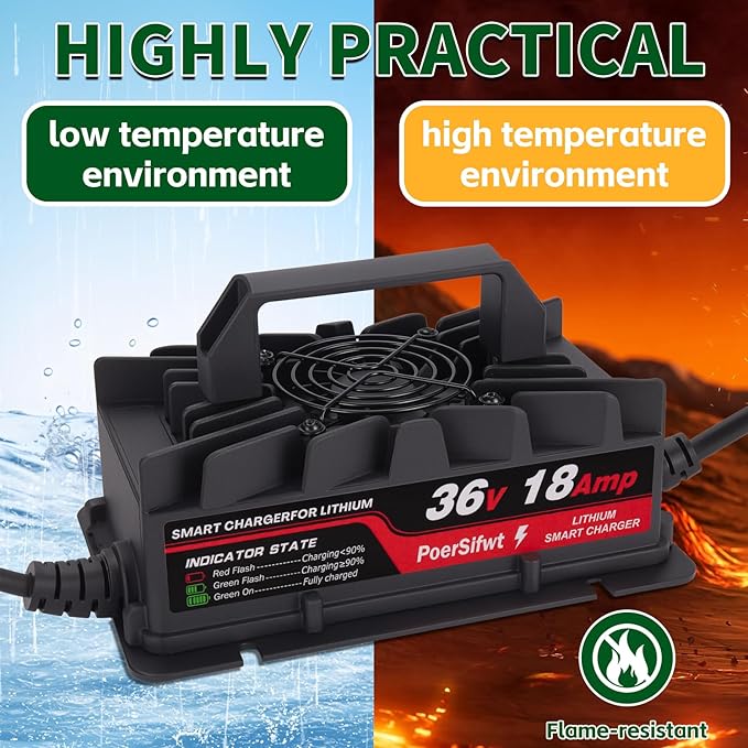 43.8V 18A LiFePO4 Battery Charger, 48V 18A Smart Lithium Battery Charger with LED Light, Waterproof 48 Volt Charger for Electric Forklift, Scooter, Tricycle, AGV Robot, Solar Energy