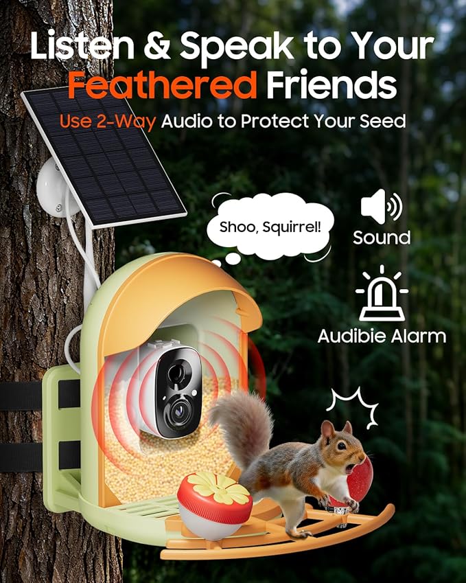 Bird Feeder with Camera, Smart Birdfeeder with Cam Solar Powered, 2K HD Video, AI Identification, Instant Arrival Alerts, IP66 Bird Bath & Feeder,Gift for BirdLover (with Stand, Green)