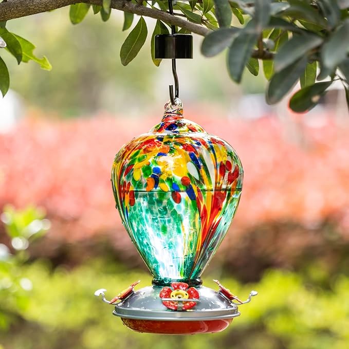 Muse Garden Gifts for Women Glass Hummingbird Feeder for Outdoors Hanging, Mother‘s Day Christmas Valentine Hummingbird Gifts for Women Mom, Ant Moat Included, 2 Pack, Turquoise and Comet