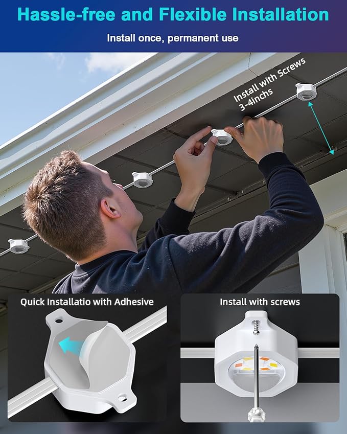 REYLAX Permanent Outdoor Lights Pro, 100ft with 72 Triple-LED 135lm, RGB+IC Smart Eaves Christmas Lights for House, IP67 Waterproof, Multi Scenes for Outdoor Decor, Works with Alexa, Google, Remote