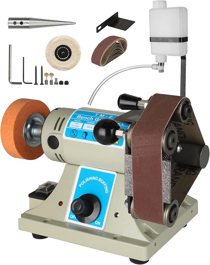 110V Wet Belt Sander for Metal Working, 350W Rock Polisher, 0-10000RPM Adjustable Power Belt Sanders for Woodworking tools, Bench Sharpening, Knife Grinding and DIY Projects