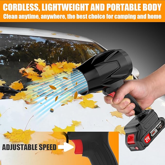 Cordless Leaf Blower with Battery and Charger, 400,000 RPM Turbo Air Jet Blower, Portable Lightweight Handheld Blower with Adjustable Speed for Patio Cleaning, Lawn Care, Car, Blowing Leaves and Dust
