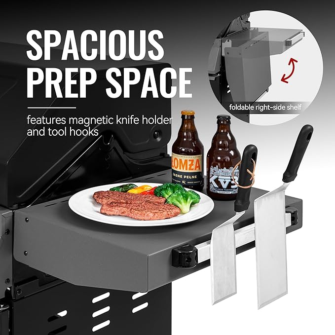 Royal Gourmet GA5407H 5 Burner Propane Gas Grill with Foldable Right-Side Table & Warming Rack, Cabinet Style Gas BBQ Grill for Barbecue Grilling & Backyard Cooking, Black