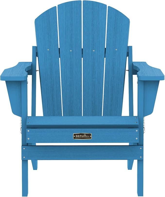 SERWALL Folding Adirondack Chair Set of 4 for Patio Garden Outdoors Fire Pit Chairs- Sapphire