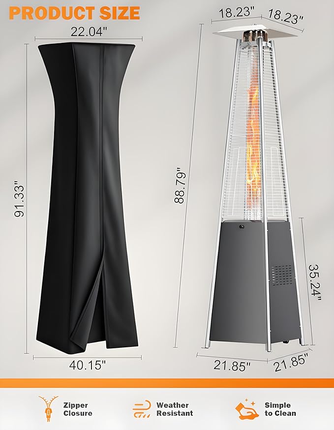 Pyramid Patio Heater for Outdoor Use, 48000 BTU Fast Heating Propane Heater with Wheels & Weatherproof Cover, Triple Protection System Outdoor Heaters for Patio, Yard, Pool, Garden