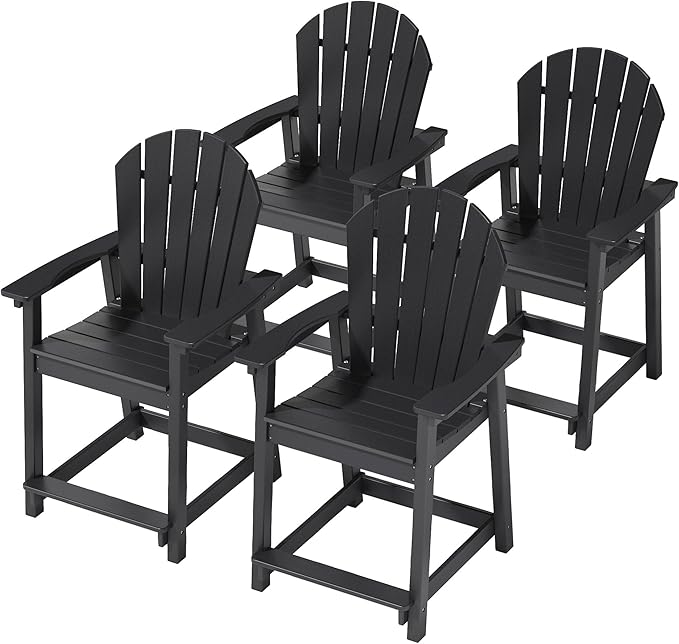 OTSUN Outdoor Tall Adirondack Chair, HDPE Weather Resistant Outdoor Chair for Garden, Backyard, Poolside, Capacity 400LBS (4 PCS, Black)