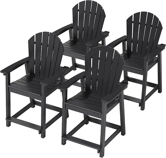 OTSUN Outdoor Tall Adirondack Chair, HDPE Weather Resistant Outdoor Chair for Garden, Backyard, Poolside, Capacity 400LBS (4 PCS, Black)