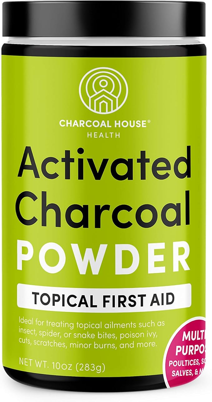 Charcoal House Hardwood Activated Charcoal Powder - Topical First Aid for Making Charcoal Poultices, Charcoal Foot Soaks, Charcoal Baths & More! - 10oz