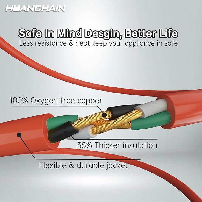 HUANCHAIN 250 ft Outdoor Extension Cord Waterproof 12/3 Gauge Heavy Duty with Lighted end, Flexible Cold-Resistant 3 Prong Electric Cord Outside, 15Amp 1875W 12AWG SJTW, Orange, ETL