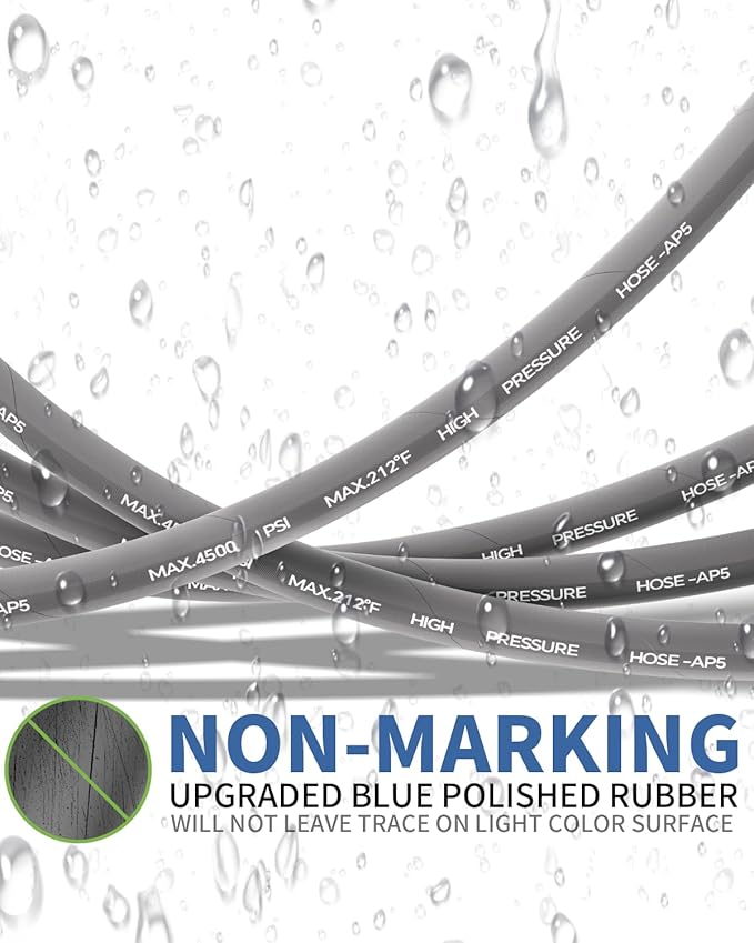Pressure Washer Hose 200FT 3/8" for Cold and Hot Water 212°F, with Swivel Quick Connect, 4500PSI Kink Resistant Grade Steel Wire Braided, Power Washer Hose With 2pcs M22-14mm Adapter