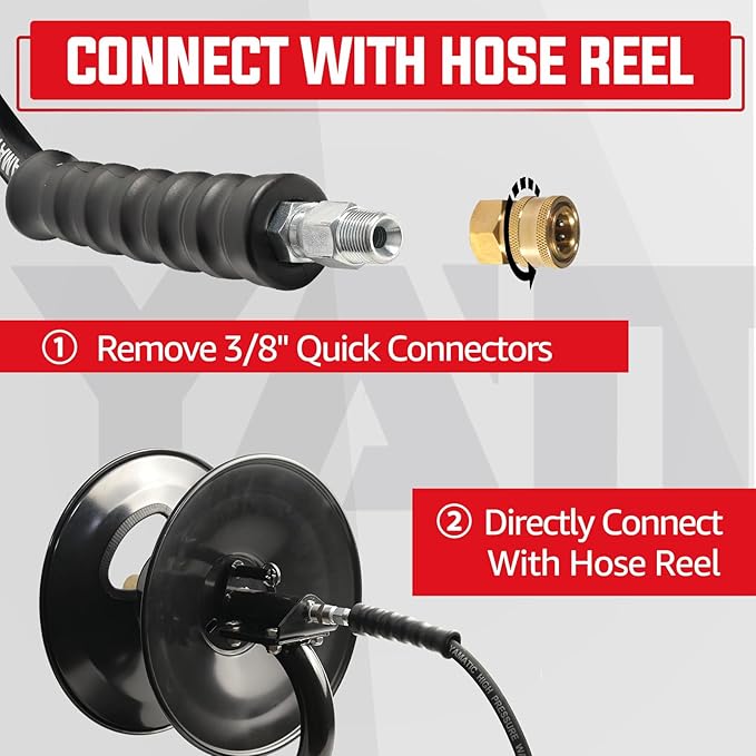 YAMATIC Pressure Washer Whip Hose 5FT, Hose Reel Connector 3/8" for Power Washing, Swivel 3/8" Quick Connector Jumper, 4000 PSI High Durability Cold Hot Water Max. 212°F