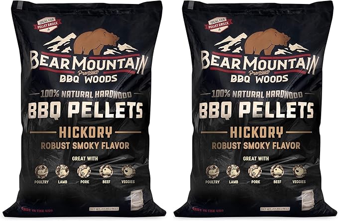 Bear Mountain FB14 Premium All Natural Low Moisture Hardwood Smoky Hickory BBQ Smoker Pellets for Outdoor Grilling, 40 Pound Bag (2 Pack)