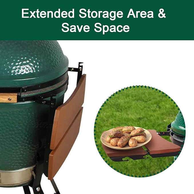Side Shelves Big Green Egg Accessories, Composite 2 Slat Egg Mates for Large Big Green Egg with Folding Side Shelves Replacement Parts Grill & Smoker Accessories