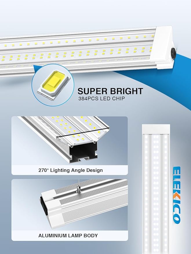 Super Bright Upgrade 60W 4' LED Shop Lights 4FT 6 Pack| 9000LM 5000K 48 inch Linkable Ceiling Lighting LED Garage Lights With Plug in For Garage Lighting,Barns,Attics,Utility Room,Shed,Tool Room