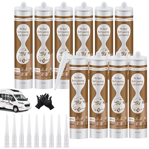 Self-Leveling RV Roof Sealant 10-Packs, Camper Roof Sealants - Flexible, Waterproof & UV-Resistant, Self-Leveling Caulking Agent Solves Problems Such as RV Leakage