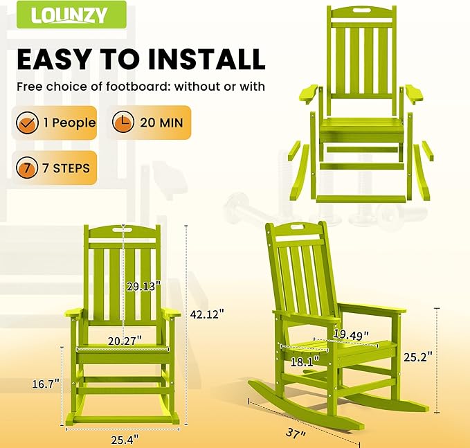 LOUNZY HDPE Outdoor Rocking Chairs Set of 5, Lime