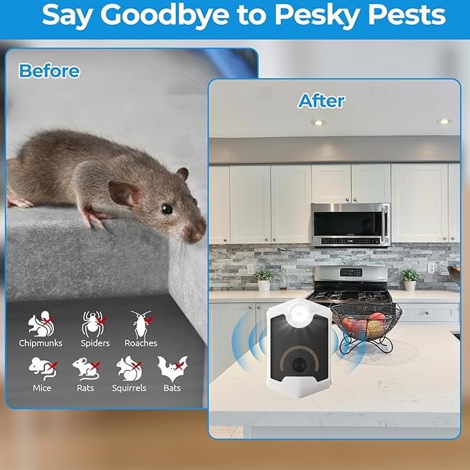 Ultrasonic Pest Repeller, Electronic Repellent Plug-in with Night Light & Flashing, Repel Mice, Rats, Roaches, Ants, Spiders, Mosquitoes, Bugs, for Home, Kitchen, Garage, Office, Warehouse - 1 Pack
