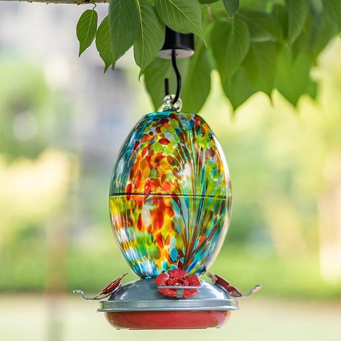 Muse Garden Gifts for Women Glass Hummingbird Feeder for Outdoors Hanging, Birthday Mother‘s Day Christmas Valentine Hummingbird Gifts for Women Mom, Ant Moat Included, 2 Pack, Fireworks and Nebula