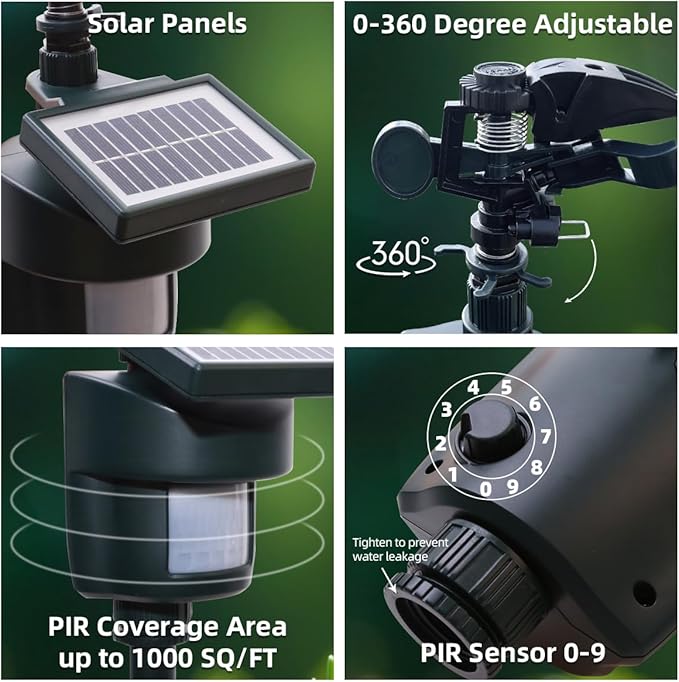 Lawn Solar Motion Sensor Water Sprinkler Motion Activated Sprinkler Cat to Deter Animals Rabbits, Birds, Dogs Repellent Outdoor Yard Motion Sensor