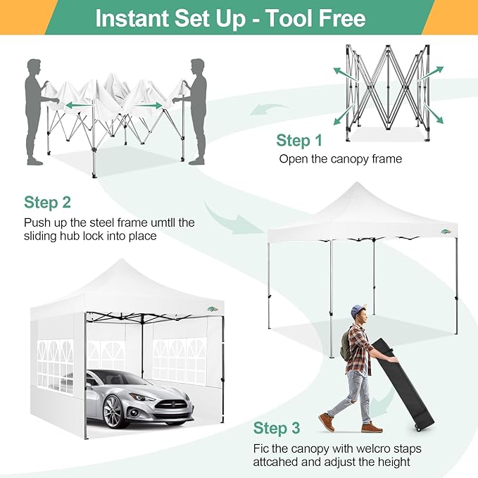 COBIZI 10x10 Pop Up Canopy with Sidewalls Heavy Duty Party Tent with Removable Awning Easy Up Outdoor Canopy Wedding, All Season Windproof&Waterproof with Roller Bag UPF 50+, White