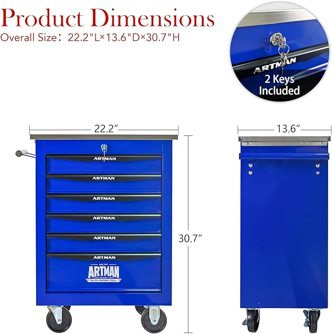 6 Drawers Tool Cart on Wheels, Multifunctional Rolling Tool Box, Drawers Rolling Trolley Organizer Tool Storage Chest for Garage,Workshop,DIY Multiple Interconnectable(4 Drawers-30.5" H)