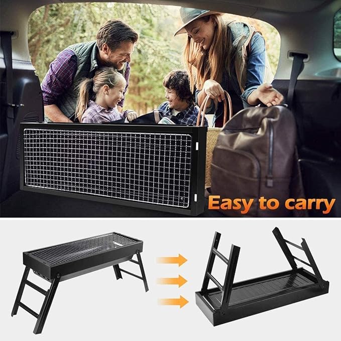 Portable Charcoal Grill, Portable Tabletop BBQ for Outdoor Cooking | Compact Folding Grill for Camping, Hiking, Picnics & Travel | 24”x13”x9” Lightweight Smoky Flavor Grill