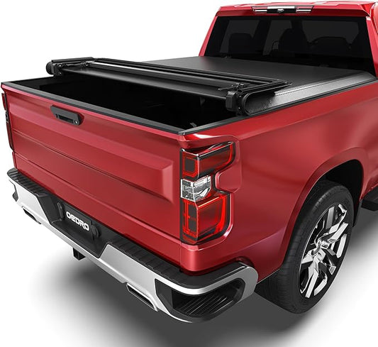 OEDRO Soft Quad Fold Truck Bed Tonneau Cover Compatible with 2020 2021 2022 2023 2024 2025 Chevy Silverado 2500 3500 / GMC Sierra 2500 3500 HD 6.9 ft Bed