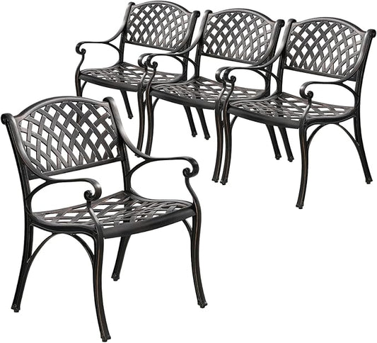 Cast Aluminum Outdoor Dining Chairs Set of 4, 4 Piece All Weather Cast Aluminum Patio Bistro Chairs with Armrest for Balcony, Backyard, Garden